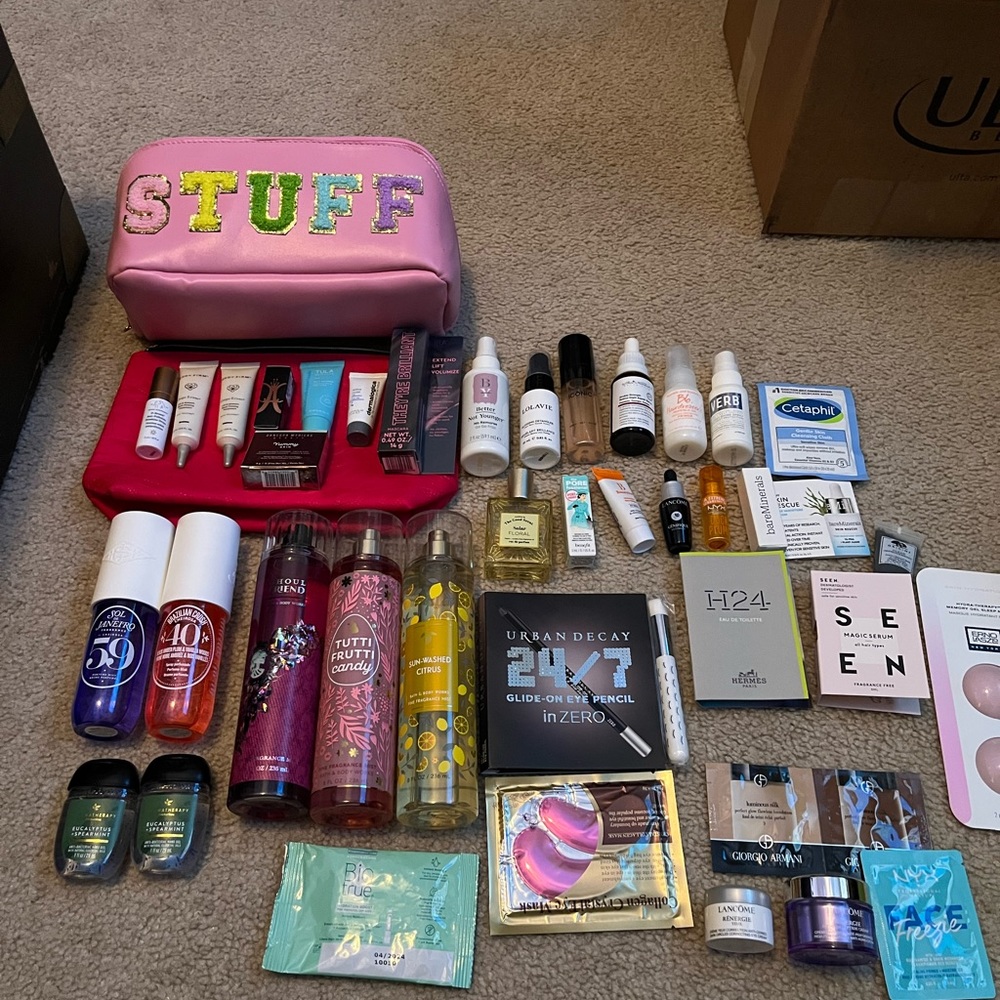 Vibrant Pink Cosmetic Bag with Beauty Essentials